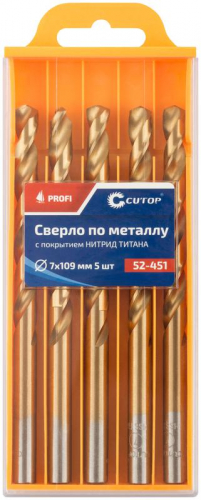 Сверло по металлу ПРОФИ/Profi 7х109мм с титан. покрытием (уп.5шт) Cutop 52-451 фото 3