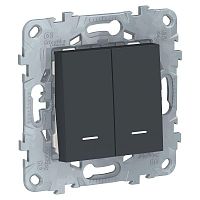 Переключатель 2-кл. 2мод. СП Unica New IP21 (2х(сх. 6а)) с подсветкой антрацит SchE NU521354N