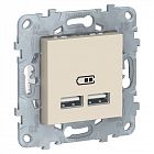 Розетка USB 2-м Unica New тип A+A 5В/2100мА механизм беж. SchE NU541844