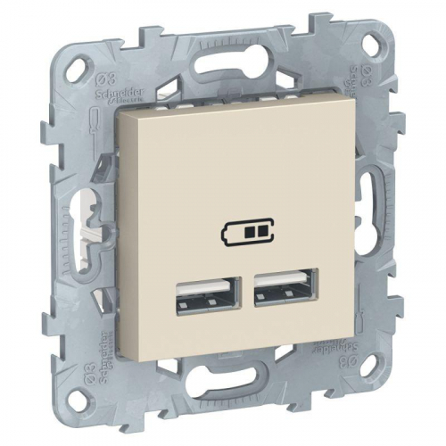 Розетка USB 2-м Unica New тип A+A 5В/2100мА механизм беж. SchE NU541844