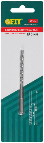 Сверло победитовое ударное трехгранный хвостовик (для бетона; кирпича) 5х85мм FIT 34502 фото 3