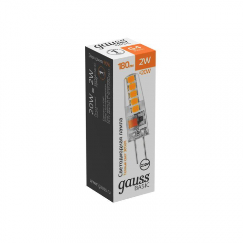 Лампа светодиодная Basic G4 2Вт 3000К 180лм AC220-240В силикон GAUSS 1169712 фото 3
