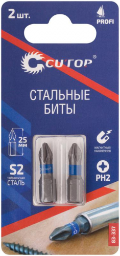 Набор стальных бит ПРОФИ/Profi PH2 25мм (уп.2шт) Cutop 83-337 фото 3