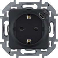 Розетка 1-м СП Inspiria 16А IP20 250В 2P+E немецк. стандарт с заряд. устройством USB тип C 1.5А 5В механизм антрацит IEK 673773
