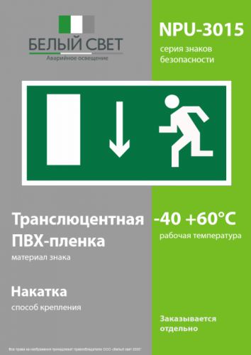 Знак безопасности NPU-3015.E10: "Указатель двери эвакуационного выхода (лев.)" Белый свет a16637 фото 3