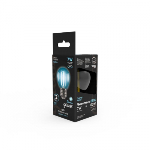 Лампа светодиодная филаментная Black Filament 7Вт P45 шар 4100К нейтр. бел. E27 580лм GAUSS 105802207 фото 4