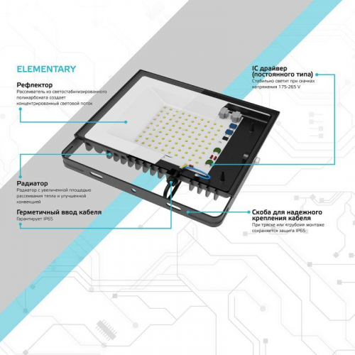 Прожектор светодиодный Elementary 30Вт 6500К IP65 2700лм 200-240В ДО черн. GAUSS 613100330 фото 4