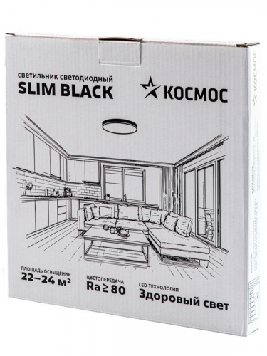 Светильник светодиодный SLIM BLACK 48Вт 4500К IP40 3480лм 230В 500х25мм КОСМОС KSlim48w_B4500K фото 3