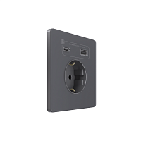 Розетка 1-м СП Systeme Infinity 16А IP20 250В с заземл. и заряд. устр. USB А+С 20Вт защ. шторки вулканический пепел SE FSE000732