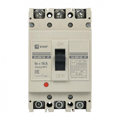 Выключатель автоматический 3п 100/16А 35кА ВА-99М PROxima EKF mccb99-100-16m фото 2