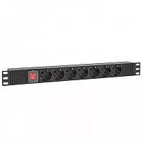 Блок PDU TERACOM PRO 19дюйм 1U 10А 250В 7-м Schuko с выкл. без шнура питания вх. разъем C14 алюм. черн. EKF TRP-HPD-LS-10A-7SH-C14