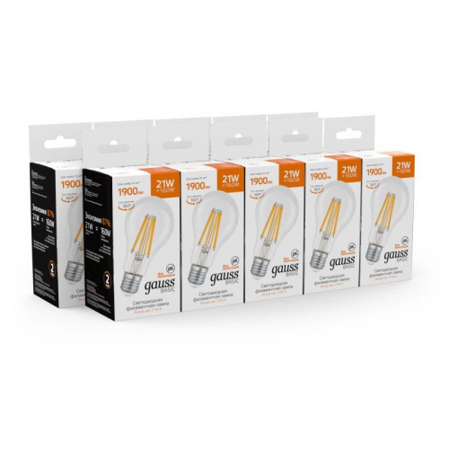 Лампа светодиодная филаментная Basic Filament А70 21Вт 2700К Е27 1900лм GAUSS 40712112 фото 3