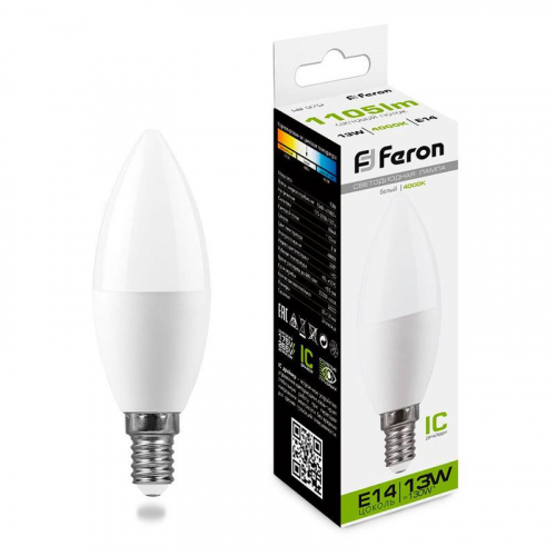 Лампа светодиодная LB-970 13Вт C37 свеча 4000К E14 230В FERON 38108
