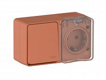 Блок ОП AtlasDesign PROFI IP54 (розетка 1-м 16А заземл. защ. шторки + 1-кл. выключатель 10А) терракот. SE ATN547070