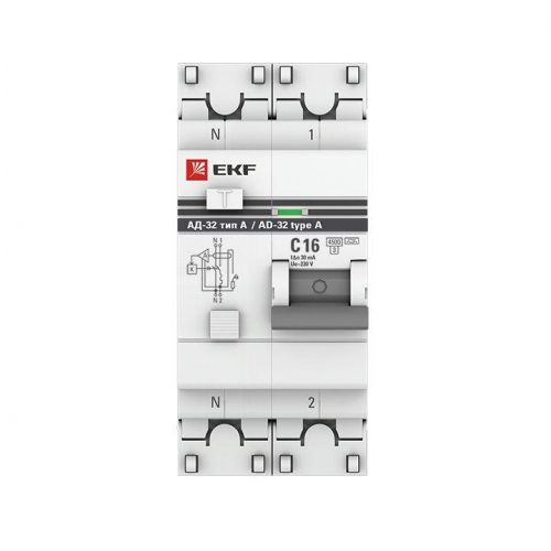 Выключатель автоматический дифференциального тока 1п+N 16А 30мА тип А АД-32 PROxima EKF DA32-16-30-a-pro фото 3