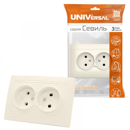 Розетка 2-м Севиль без заземл. сл. кость UNIVersal Б-С0102 фото 3