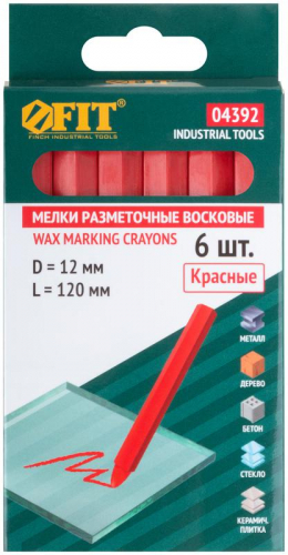 Мелок разметочные восковые 12х120мм красн. (уп.6шт) FIT 04392 фото 3