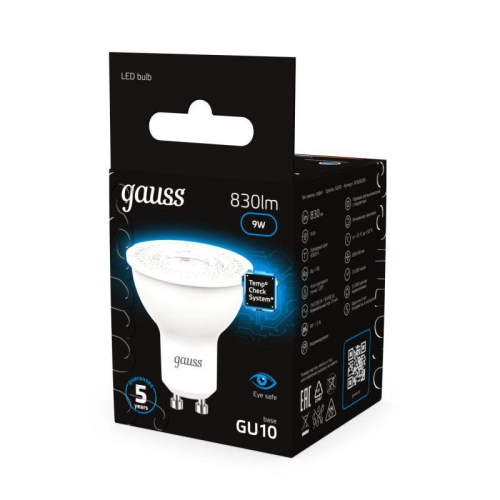 Лампа светодиодная Black 9Вт MR16 софит 6500К холод. бел. GU10 830лм GAUSS 101506309 фото 5