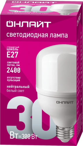Лампа светодиодная высокомощная 82 900 OLL-T80-30-230-840-E27 30Вт 4000К нейтр. бел. E27 2400лм 176-264В ОНЛАЙТ 82900 фото 2