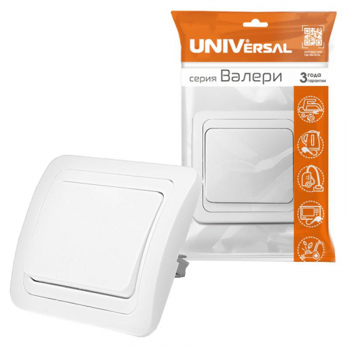 Выключатель 1-кл. СП Валери 10А IP20 бел. UNIVersal В0021 фото 3