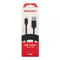 Кабель USB-Lightning 1м черн. нейлоновая оплетка Rexant 18-7055