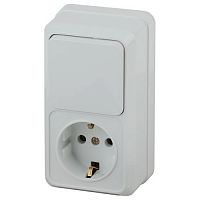Блок ОП Quadro 2-705-01 (1-м розетка + 1-кл. выкл.) 10(16)А IP20 250В вертикал. бел. Intro Б0053882