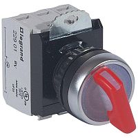 Переключатель НО+Н3 12-24В с инд. ручка 2полож. с фикс. 45град. (0-1) красн. Osmoz Leg 023761