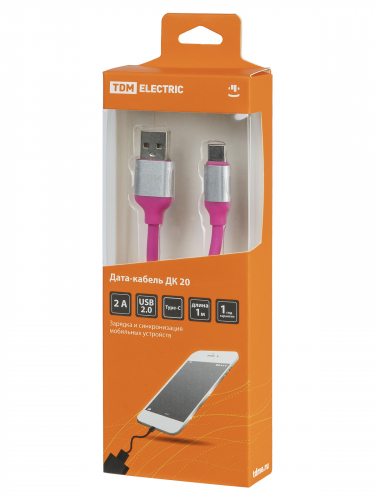 Дата-кабель, ДК 20, USB - USB Type-C, 1 м, силиконовая оплетка, розовый, TDM фото 4