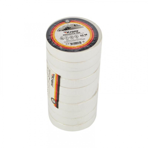 Изолента ПВХ 0.13х15мм 20м бел. (уп.10шт) Kranz KR-09-2601 фото 2