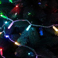Гирлянда светодиодная "Нить" 10м 100LED мультиколор RGB 10Вт 230В IP65 провод ПВХ прозр. (свечение с динамикой при использовании контроллера) Neon-Night 245-409