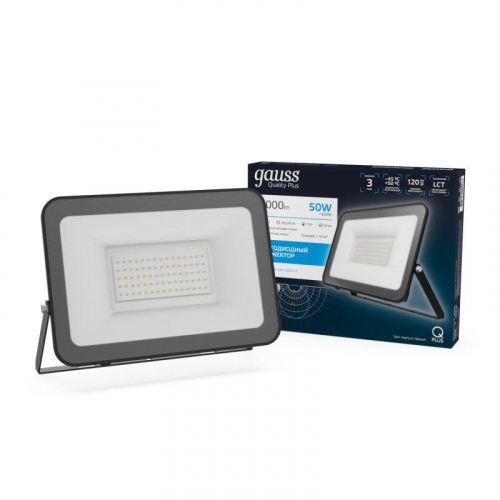 Прожектор светодиодный Qplus 50Вт 6500К IP65 6000лм 175-265В ДО черн. GAUSS 613511350 фото 4