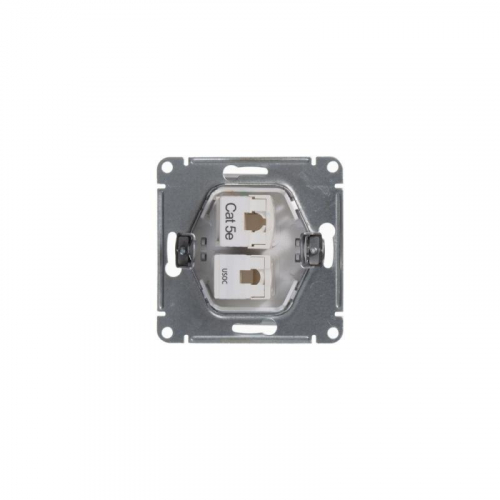 Розетка компьютерная + телефонная 2-м СП Glossa RJ45 + RJ11 кат.5E механизм бел. SE GSL000185 фото 3