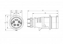 Вилка кабельная CP IP44 32А 3P+E+N 400В с фазоинвертером DKC CP654-032-40-RP
