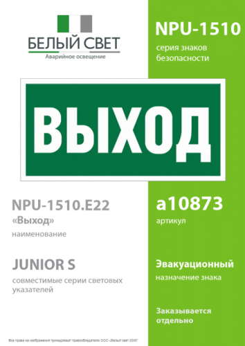 Наклейка NPU-1510.E22 "Выход" 150х80мм Белый свет a10873 фото 2