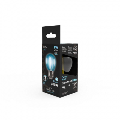 Лампа светодиодная филаментная Black Filament 9Вт P45 шар 4100К нейтр. бел. E27 710лм GAUSS 105802209 фото 2