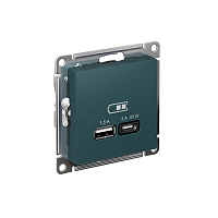 Розетка USB AtlasDesign тип A+C 45Вт QC PD высокоскор. ЗУ механизм изумруд SE ATN000829