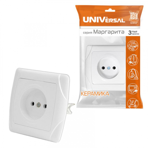 Розетка 1-м СП Маргарита 16А IP20 без заземл. защ. шторки бел. UNIVersal М0022 фото 3