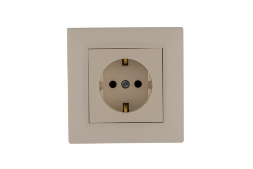Розетка 1-м Karea RIZZ с заземл. керамика крем Makel 88010008