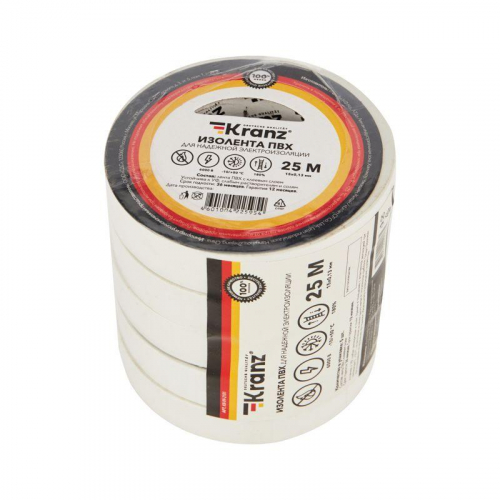 Изолента ПВХ 0.13х15мм 25м бел. (уп.5шт) Kranz KR-09-2101 фото 3