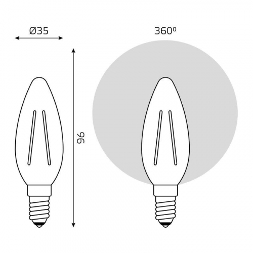 Лампа светодиодная филаментная Basic Filament 4Вт Свеча 3000К E14 480лм GAUSS 50312142 фото 2