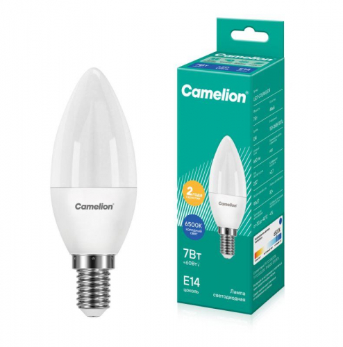 Лампа светодиодная LED7-C35/865/E14 7Вт свеча матовая 6500К холод. бел. E14 220В Camelion 12648