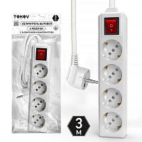Удлинитель 4х3м с заземл. с выкл. 10А 3х1.5 TOKOV ELECTRIC TKL-C01-BU4-3-1.5-ZV