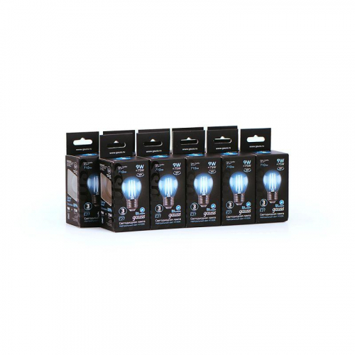 Лампа светодиодная филаментная Black Filament 9Вт P45 шар 4100К нейтр. бел. E27 710лм GAUSS 105802209 фото 6