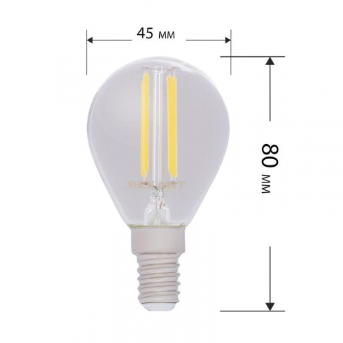 Лампа светодиодная филаментная 7.5Вт GL45 шар прозрачная 4000К нейтр. бел. E14 600лм Rexant 604-122 фото 3