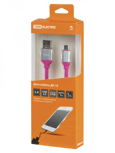 Дата-кабель, ДК 19, USB - micro USB, 1 м, силиконовая оплетка, розовый, TDM фото 4
