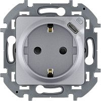 Розетка 1-м СП Inspiria 16А IP20 250В 2P+E немецк. стандарт с заряд. устройством USB тип C 1.5А 5В механизм алюм. IEK 673772