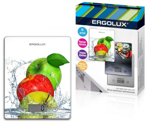 Весы кухонные ELX-SK02-С01 до 5кг 195х142мм бел. яблоки Ergolux 13602 фото 2