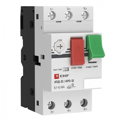 Выключатель автоматический для защиты двигателя АПД-32 0.1-0.16А EKF apd2-0.1-0.16 фото 3
