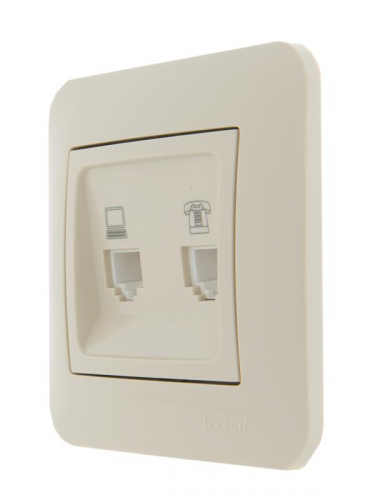 Розетка компьютерная + телефонная 2-м СП Karina RJ45 + RJ11 механизм крем. LEZARD 707-0388-143 фото 4