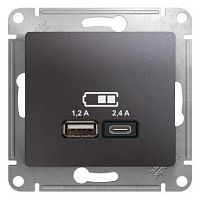 Механизм розетки USB GLOSSA A+С 5В/2.4А 2х5В/1.2А графит SchE GSL001339